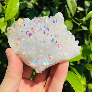 Rainbow Angel Aura Crystal Cluster,High Quality Angel Aura Quartz Cluster,Freeform Aura Crystal Cluster,Healing Crystal Decor,For Gift