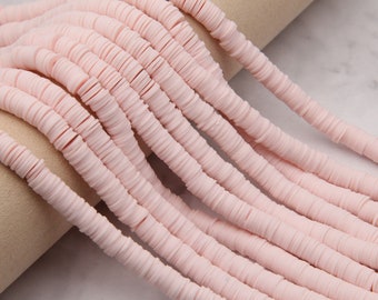 4 mm/6 mm/8 mm vinyl Heishi-pärlor, rosa vinylpärlor, afrikanska vinylskivpärlor av polymerlera, grossistvinyl Heishi DIY-tillverkning av smyckepärlor.
