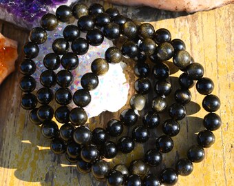 Natural Gold Obsidian Stretchy Bracelet,Handmade Women/Men Bracelet,Gemstone Round Bracelet,For Gift Bracelet,Healing Round Bracelet.
