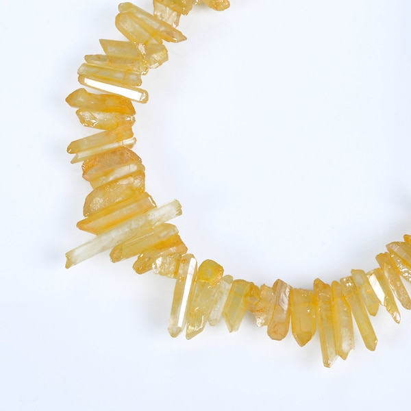 Natural Crystal Quartz Point Beads.Yellow Crystal Quartz Point.Matte Bright Crystal Beads.Good Quality Crystal Point Beads.Top Drilled Beads