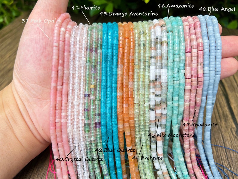Perles HeiShi en pierres précieuses naturelles, perles rondelles 2x3 mm/2x4 mm, améthyste/quartz rose/cristal/amazonite. Plus de choix de perles HeiShi, pour la fabrication de bijoux. image 6