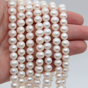 7~8mm AA Round Potato Pearl Beads,Pearl Strand Beads,Freshwater Pearl Necklaces Beads,Genuine White Pearl Beads,Freshwater Pearl Wholesale.
