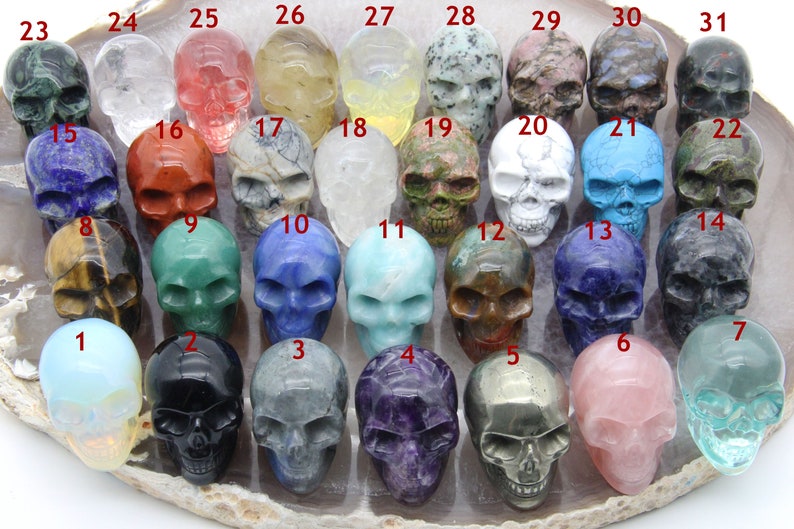 2 Inches 32 Kinds Of Gemstone Skull Figurine Home Decor,Crystal\/Amethyst\/Labradorite\/Lapis Lazuli\/Obsidian\/Opal\/Pyrite,For Friend Gift Skull