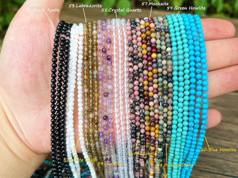Perles rondes en pierres précieuses naturelles, perles rondes lisses de 2 mm/3 mm/4 mm, améthyste/quartz rose/cristal/jade, plus de choix de perles rondes, pour la fabrication de bijoux. image 7
