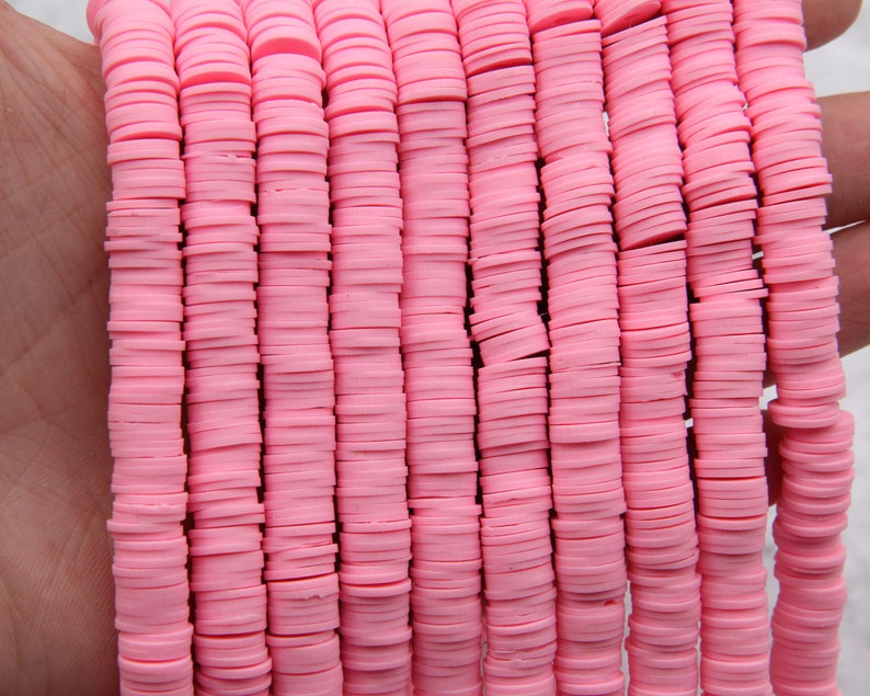 4mm6mm8mm Vinyl Heishi Beads,Pink Vinyl Beads,Polymer Clay African Vinyl Disc Beads,Wholesale Vinyl Heishi DIY Making Jewelry Beads.