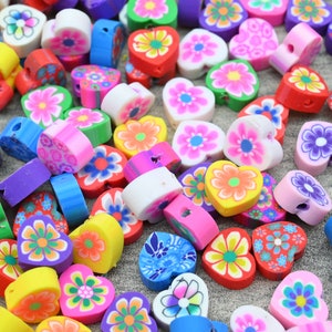 50 Pieces/10mm Heart Flower Polymer Clay Beads,Loose Polymer Clay Beads,For Jewelry Made Beads,For Bracelet Beads,Kids Beads,Wholesale Beads
