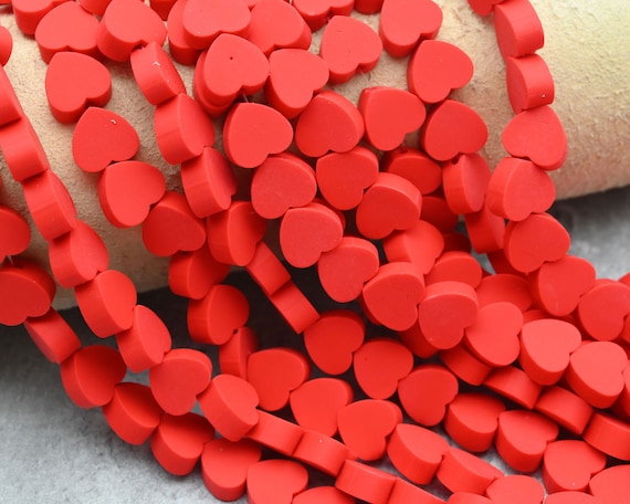 10mm Polymer Clay Beads, Heart Shaped Beads, Valentine Beads, Red Hearts,  Jewelry Making Beads, Bracelet Beads 