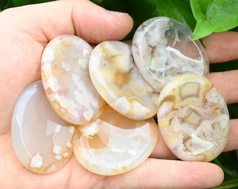 Pierre d'inquiétude en agate fleur naturelle, pierre d'inquiétude de guérison, pierre d'inquiétude pour chakra, dimension 35 x 45 mm