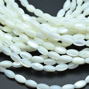 Mother of Pearl Shell Beads,Natural White Shell 5x8MM Rice Beads,For Jewelry Making White Shell Beads,Bracelet/Necklace Making Shell Beads.