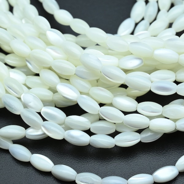 Mother of Pearl Shell Beads,Natural White Shell 5x8MM Rice Beads,For Jewelry Making White Shell Beads,Bracelet/Necklace Making Shell Beads.