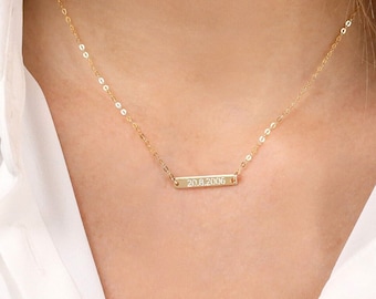 MILLY Mini Bar Necklace, Tiny Personalized Nameplate, Date, Initials, Everyday Necklace, Dainty Gold Necklace, 925 Silver, 14k Gold Fill