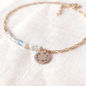 KYRA Disc Tag & Birthstone Bracelet: Personalized Name Date Symbol Bracelet, Sterling Silver, Gold Filled