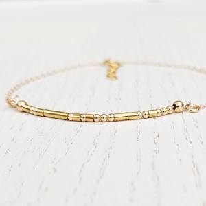 14K Gold Filled Morse Code Bracelet, Secret Message, Dainty Personalized Bracelet, Friendship Gift, Bracelet for Girlfriend, 14K RoseGold