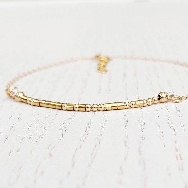 14K Gold Filled Morse Code Bracelet, Secret Message, Dainty Personalized Bracelet, Friendship Gift, Bracelet for Girlfriend, 14K RoseGold