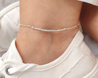 Morse-Code-Fußkettchen: Persönliche geheime Nachricht, Sterling Silber, 14K Gold gefüllt