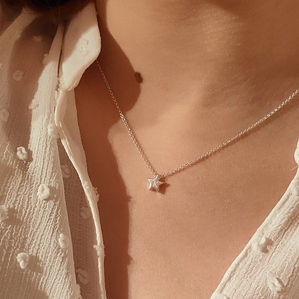 NOA Personalised Star 925 Sterling Silver Necklace, Necklace with Lucky Star, Star Necklace with Initial, Dainty Floating Star Necklace