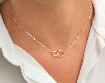 AMY 14K Gold Fill, Interlocking Circle Necklace, Unity Circle Necklace, Infinity Necklace, Dainty Gold Necklace, 925 Sterling Silver