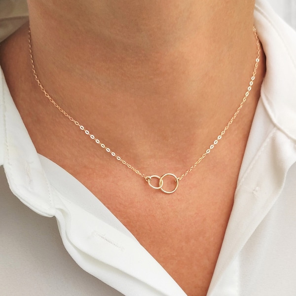 AMY 14K Gold Fill, Interlocking Circle Necklace, Unity Circle Necklace, Infinity Necklace, Dainty Gold Necklace, 925 Sterling Silver