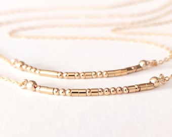 14k Gold Filled Morse Code Necklace, Secret Message Necklace, Dainty Gold Necklace, Personalized Gift for Girlfriend, Custom Made Necklace