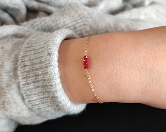 Dainty Ruby Gemstone Bracelet, July Birthstone Bracelet, Gold Ruby Bracelet, Simple Gemstone Bracelet, 14K Gold Filled, 925 Sterling Silver