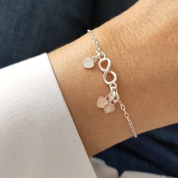 Sterling Silver Infinity & Heart Bracelet, Personalized Heart Charm, Dainty Bracelet with Heart, Initial Bracelet, Personalised Gift for Her