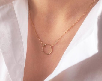 TIA Karma Circle Necklace, Small Circle Choker, Everyday Ring Necklace, Dainty Gold Necklace, Eternity Necklace,925 Silver,14KGold Fill,Rose