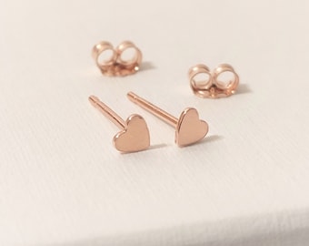 Tiny 14k Rose Gold Filled Heart Studs, Dainty Heart Earrings, Heart Studs, Rose Gold Heart Earrings Gift,Heart Stud Earrings 14K Gold Filled