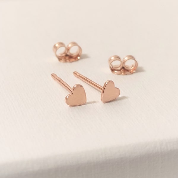 Tiny 14k Rose Gold Filled Heart Studs, Dainty Heart Earrings, Heart Studs, Rose Gold Heart Earrings Gift,Heart Stud Earrings 14K Gold Filled