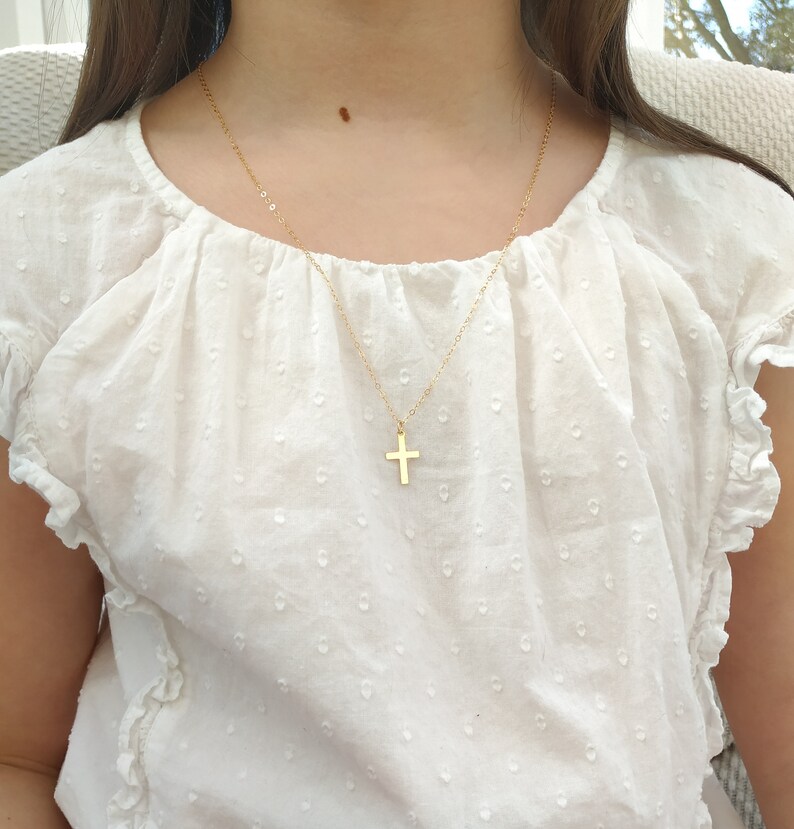 Communion Gift Children or Baby Jewellery Gift for Newborn Religious Jewellery Baptism Gift Delicate Cross 14k Gold Filled Necklace