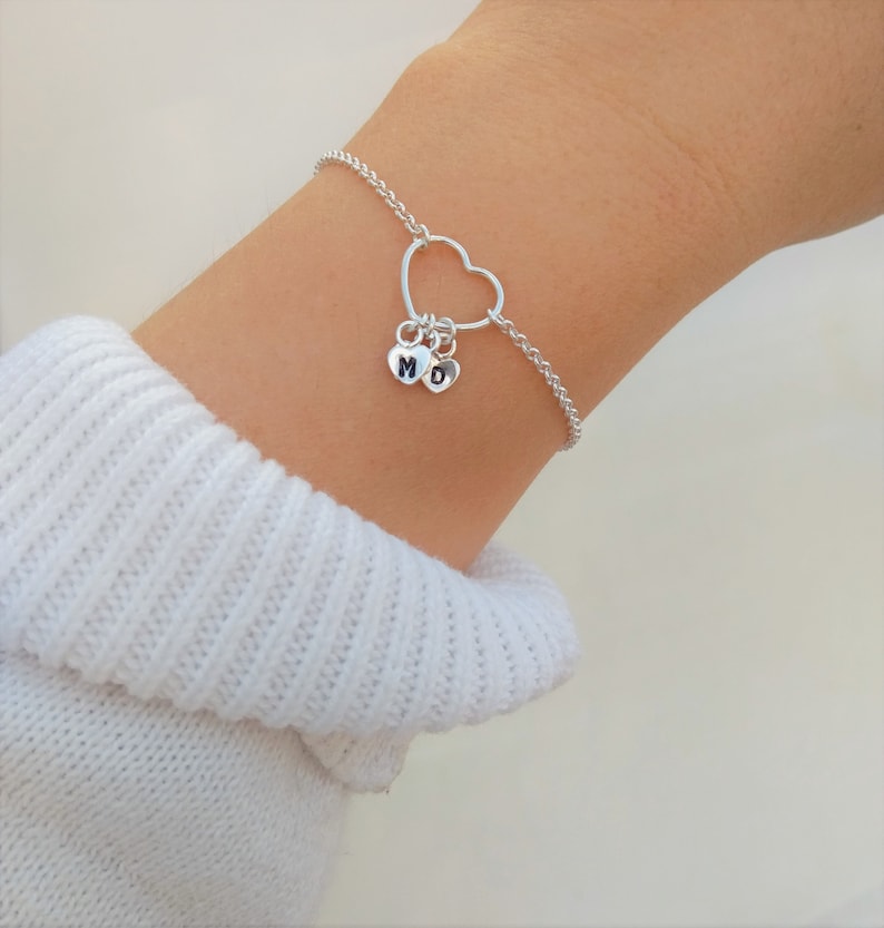 925 Sterling Silver Heart Bracelet Gift for Mother Sister Girlfriend HEARTS Name Initials Personalised Bracelet Engraved Bracelet