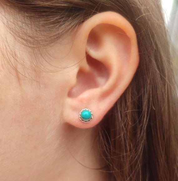 Sterling Silver Floral Turquoise Stud Earrings Sterling Silver Floral Turquoise Stud Earrings