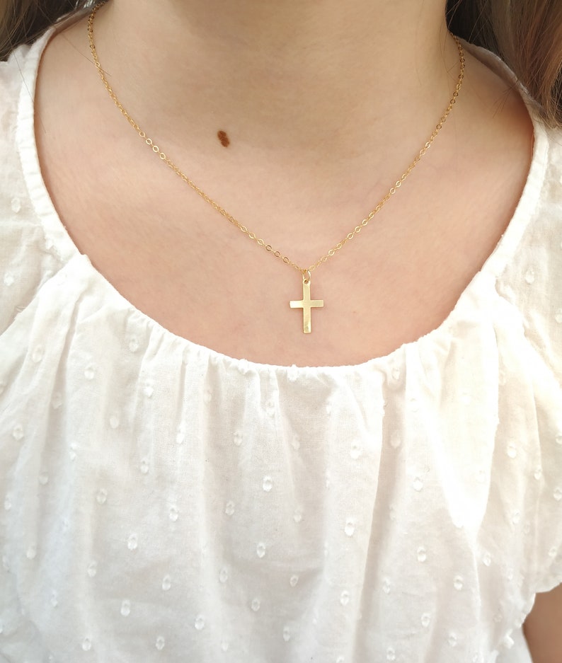 Communion Gift Children or Baby Jewellery Gift for Newborn Religious Jewellery Baptism Gift Delicate Cross 14k Gold Filled Necklace