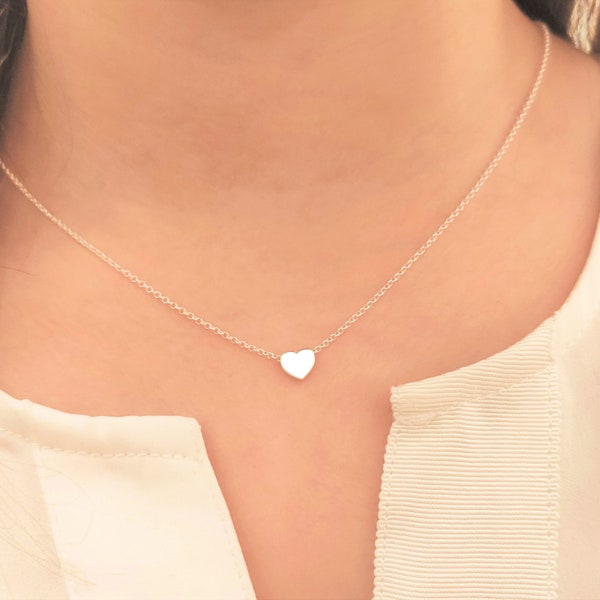LEA Sterling Silver Heart Personalised Necklace, Delicate Silver Everyday Necklace with Heart, Initial Necklace For Friend,Gift For Her