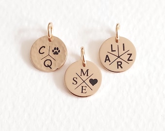 Personalized 14k Gold Filled Disc Charm: Custom Initial Tag, Necklace Bracelet Add-on