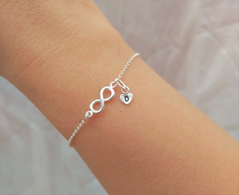 Gift for Mom and Daughter Gift for Sister Infinity and Heart 925 Silver Personalised Bracelet Bridesmaid Bracelet Gift for Girlfriend