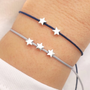 Tiny Star 925 Sterling Silver Cord Bracelet, 1-7 Stars, Friendship Bracelet, Matching Bracelets, Teacher Gift, BFF, Sister, Valentine's Gift