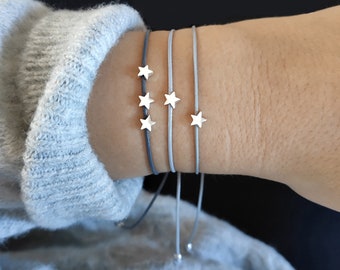 Tiny Star 925 Sterling Silver Cord Bracelet, Friendship Bracelet, Matching Bracelets, Teacher Gift, Gift for Girlfriend, Soul Sister Gift