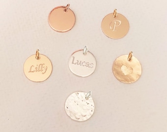 Personalized Sterling Silver Disc Charm: Custom Engraving Necklace or Bracelet Add-on, 14K Gold Fill