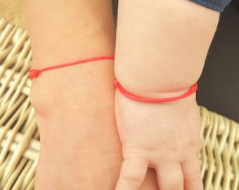 Set of 2 Red String of Fate Bracelet: Matching Mum & Baby Protection Cord Bracelets