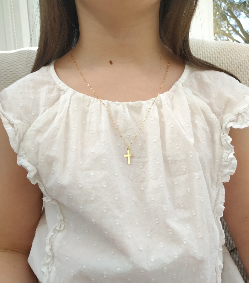 Communion Gift Children or Baby Jewellery Gift for Newborn Religious Jewellery Baptism Gift Delicate Cross 14k Gold Filled Necklace