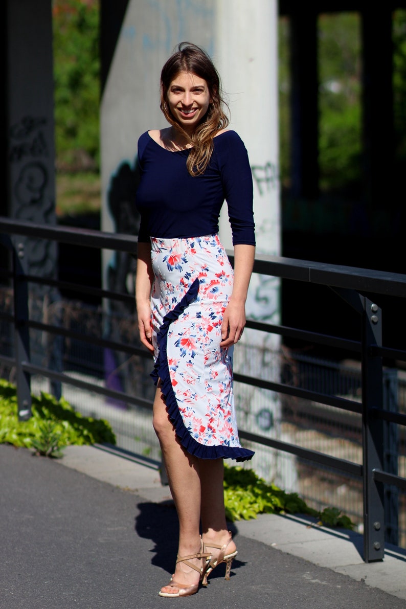 Skirt Maia ecru meadow/&navy blue