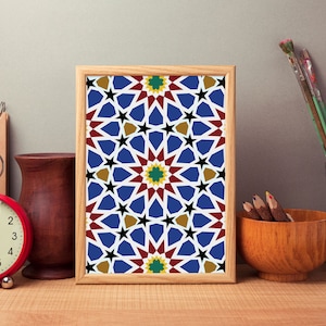 Zellij Poster, Zellige Wall Art, Islamic Mosaic, Zelige Print, Mosque Tilework, Traditional Patterns, Moroccan Marrakech Patterns Murals