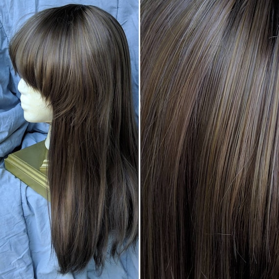 Brown Wig With Bangs Shoulder Length Brown Wig Blonde And Etsy