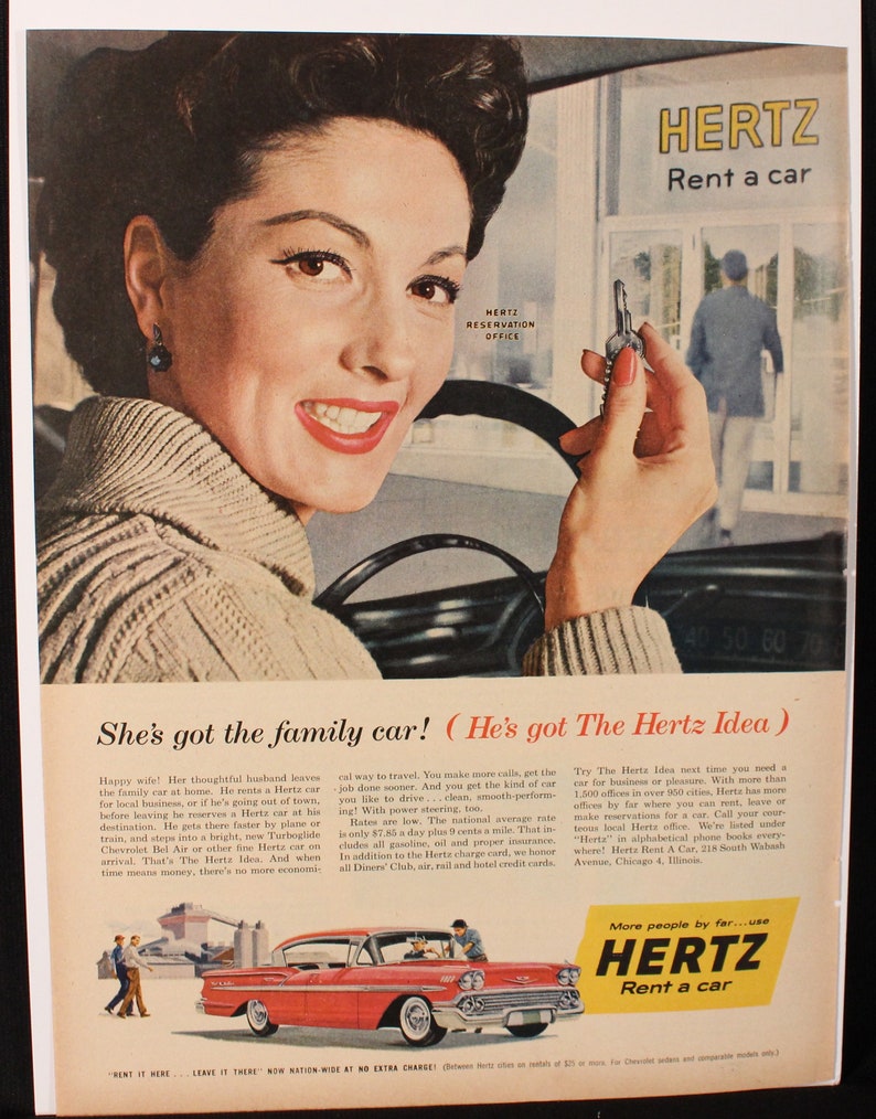 Vintage Life Magazine Ad from 1958 Print Advertising Hertz