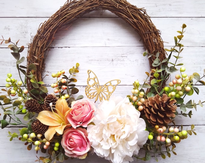 Handmade Wreath, Spring Wreath, Summer Wreath, Wall Art, Wall Decor, Handmade Home Furniture, Spring Decor, Summer Decor