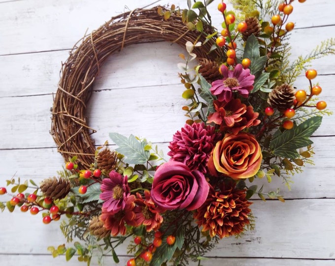 Handmade Home Decor - Autumn Wreath, Fall Wreath, Front Door Wreath, Wall Art