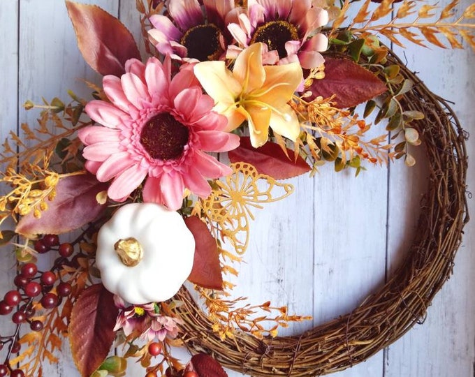 Handmade Home Decor - Autumn Wreath, Fall Wreath, Front Door Wreath, Wall Art