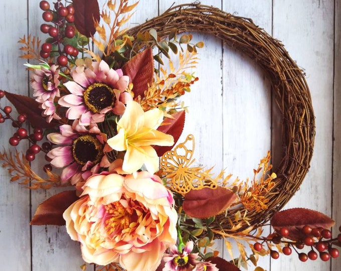 Handmade Home Decor - Autumn Wreath, Fall Wreath, Front Door Wreath, Wall Art
