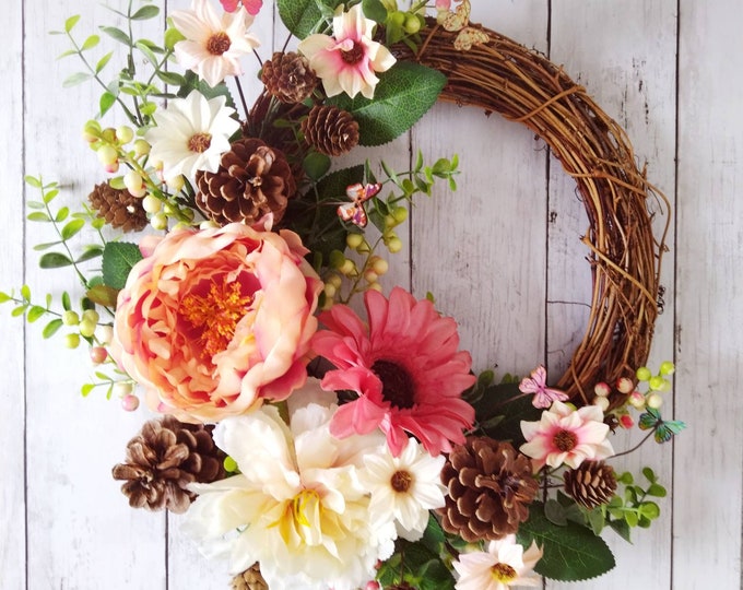 Handmade Wreath, Summer Wreath, Wall Art, Wall Decor, Handmade Home Furniture, Summer Decor