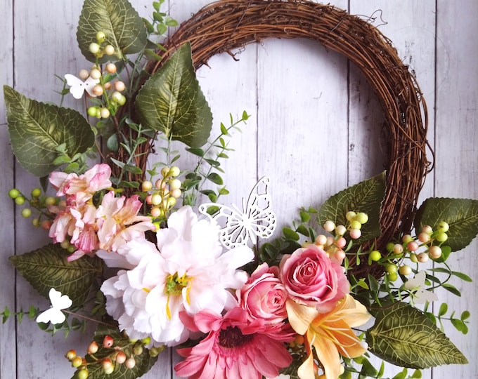 Handmade Wreath, Spring Wreath, Easter Wreath, Wall Art, Wall Decor, Handmade Home Furniture, Spring Decor, Summer Decor